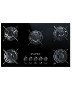 Cooktop 5 bocas Brastemp Preto a Gás acendimento automático BDD75AE Bivolt 1